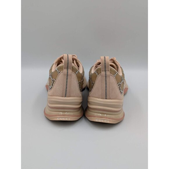 Gucci Tela Retino Mesh Crystal Suede GG Monogram Run Sneakers Light Powder Skin - Picture 4 of 14